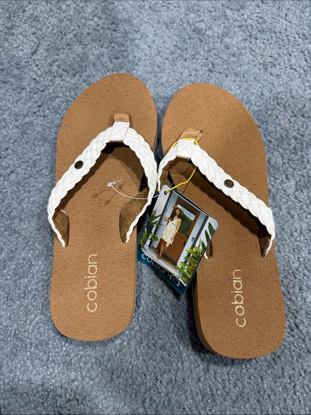 Cobian White Braided Bounce Strap Tan Footbed Thong Sandals